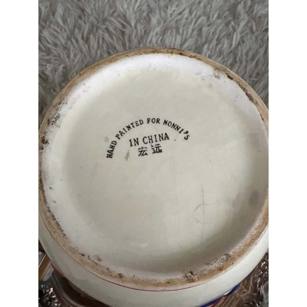 Italian Ceramic Biscotti Cookie‎ Jar Vintage Fruit Design Red Lid